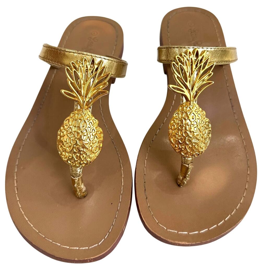 Lilly Pulitzer for Target Gold Pineapple Thong Sandals Women 6 Metallic Resort